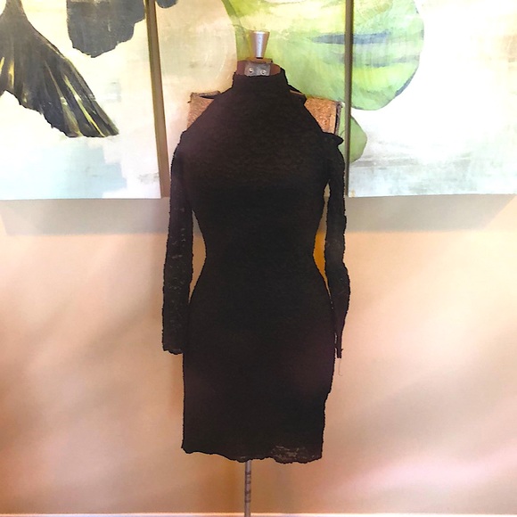 💖 Morningside black dress LBD vintage lace stretch dress fits sz4 - Picture 2 of 7